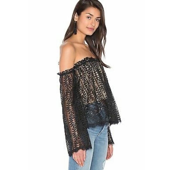 Heartloom Maryam black lace off shoulder top size S - Picture 1 of 6